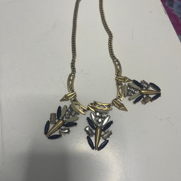 J. Crew J Crew gold tone statement necklace signed costume jewelry faux jewels - Picture 11 of 14